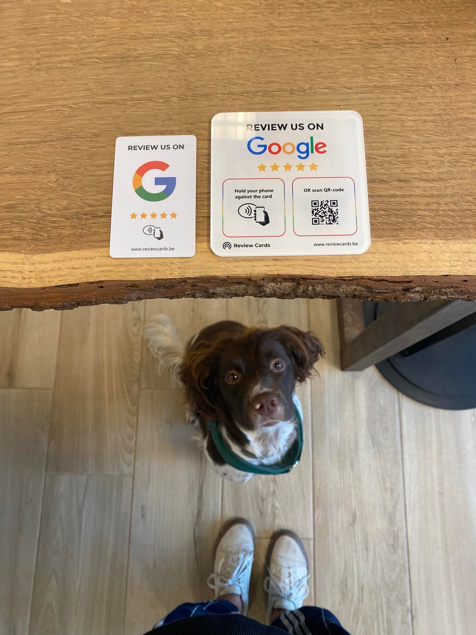 Google Review Plate on a counter